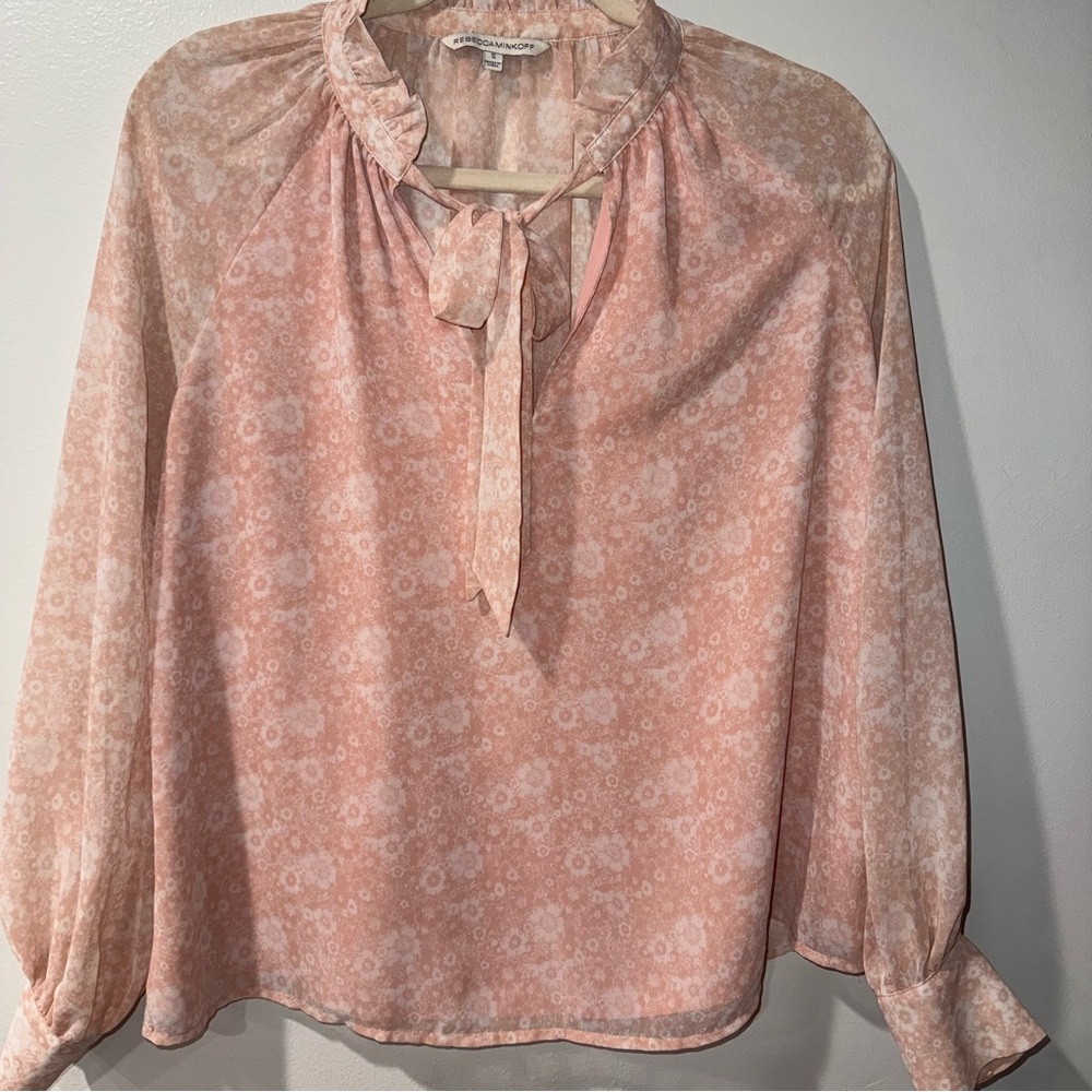 REBECCA Minkoff Pink 100% Silk Billowed Sleeve Blouse Size‎ Small